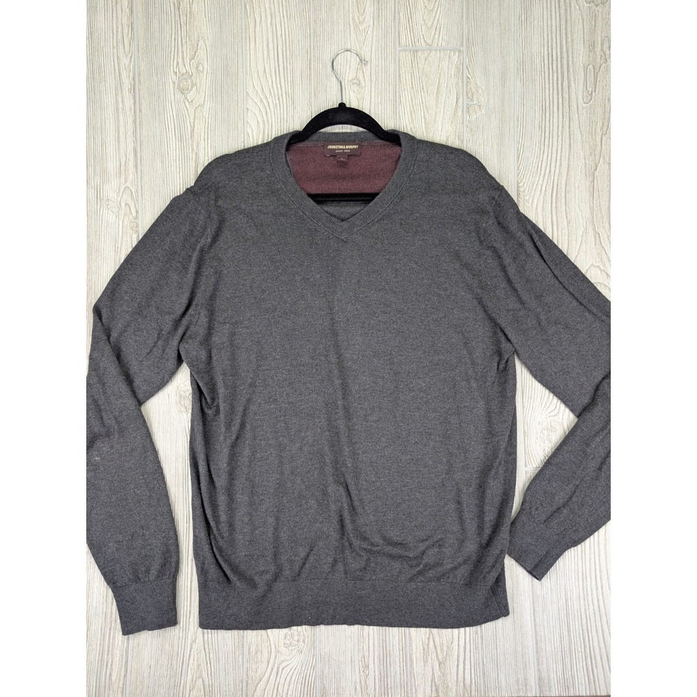 Johnston & Murphy V Neck Sweater Size Large Gray Silk Alpaca Preppy Golf Soft